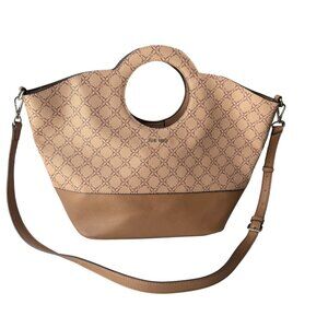 Nine West Monogram Print Beige & Brown Tote Bag Adjustable Shoulder Strap
